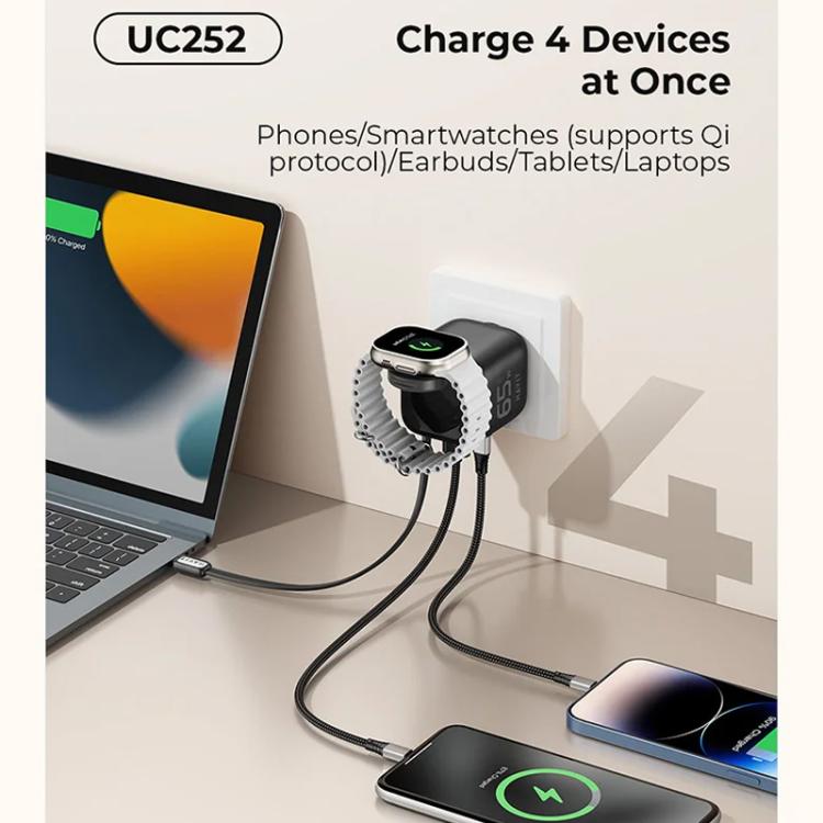 Chargeur de voyage Havit UC252 65W 3 en 1 GaN avec câble rétractable Type-C, UC252 (prise EU), UC252 (prise US)