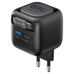 Chargeur de voyage Havit UC253 65W 3 en 1 GaN avec câble rétractable Type-C, UC253 (prise EU)
