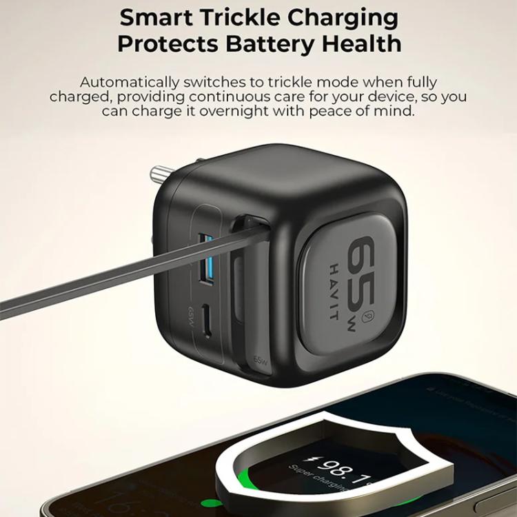 Chargeur de voyage Havit UC253 65W 3 en 1 GaN avec câble rétractable Type-C, UC253 (prise EU)