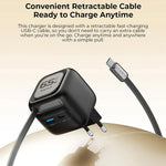 Chargeur de voyage Havit UC253 65W 3 en 1 GaN avec câble rétractable Type-C, UC253 (prise EU)