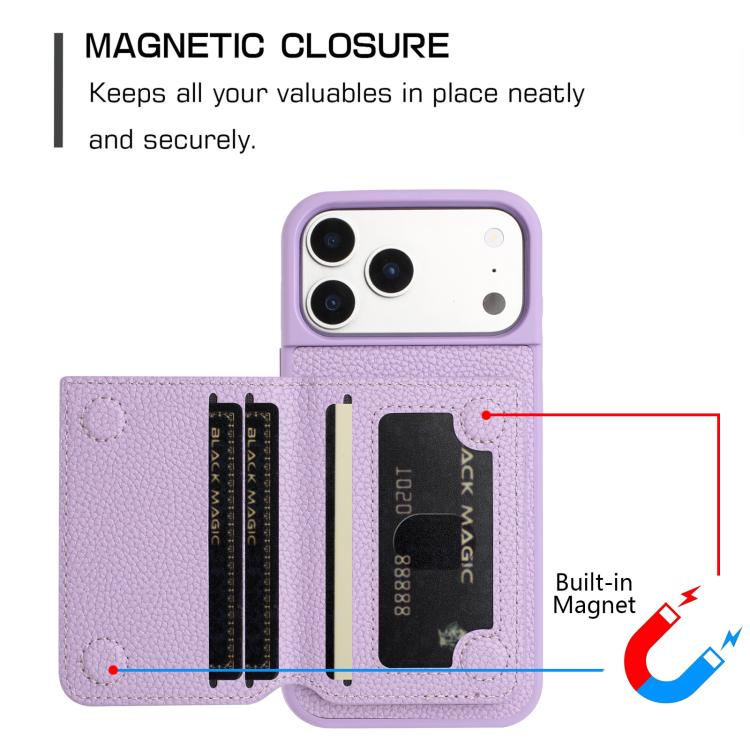 Coque de téléphone à motif litchi avec porte-cartes magnétique, Pour iPhone 17 Pro Max, Pour iPhone 17 Pro