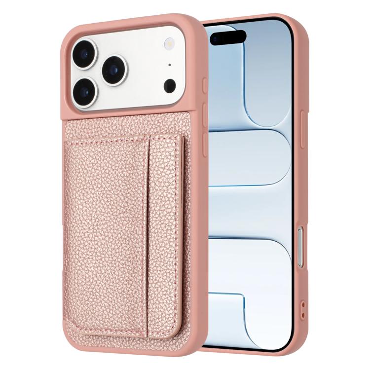 Coque de téléphone à motif litchi avec porte-cartes magnétique, Pour iPhone 17 Pro Max, Pour iPhone 17 Pro