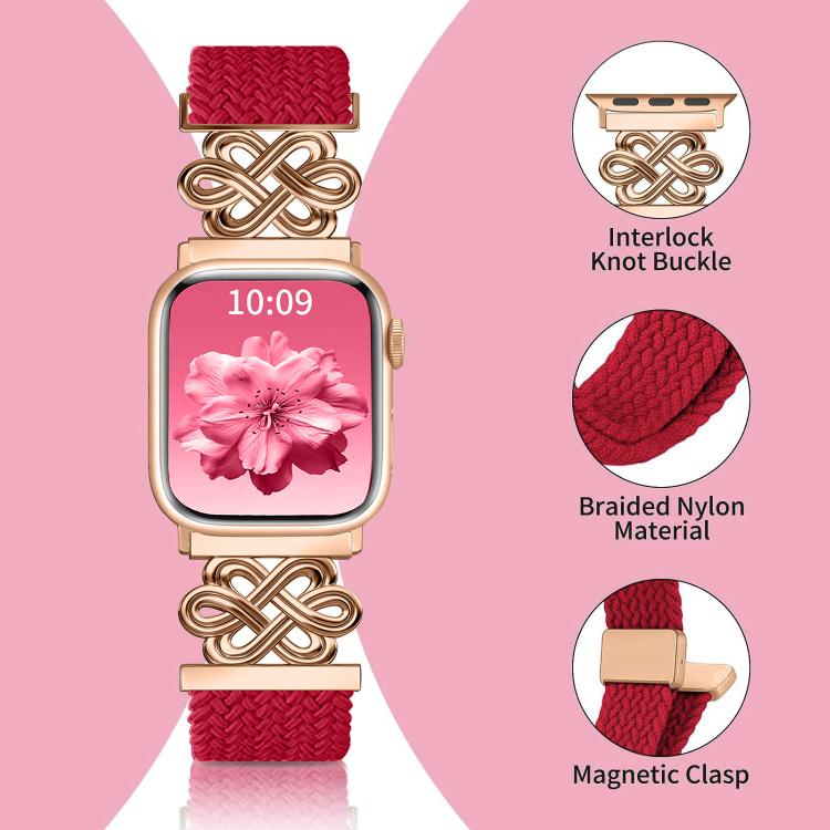 xDfind Bracelet de montre en nylon tressé arc-en-ciel avec nœud chinois et boucle magnétique, pour Apple Watch 42 / 44 / 45 / 46 / 49 mm, pour Apple Watch 38 / 40 / 41 / S11 42 mm