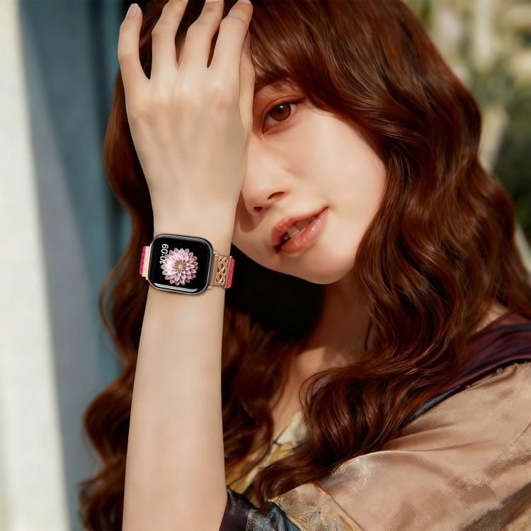 xDfind Bracelet de montre en nylon tressé arc-en-ciel avec nœud chinois et boucle magnétique, pour Apple Watch 42 / 44 / 45 / 46 / 49 mm, pour Apple Watch 38 / 40 / 41 / S11 42 mm