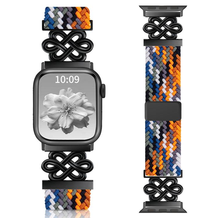xDfind Bracelet de montre en nylon tressé arc-en-ciel avec nœud chinois et boucle magnétique, pour Apple Watch 42 / 44 / 45 / 46 / 49 mm, pour Apple Watch 38 / 40 / 41 / S11 42 mm