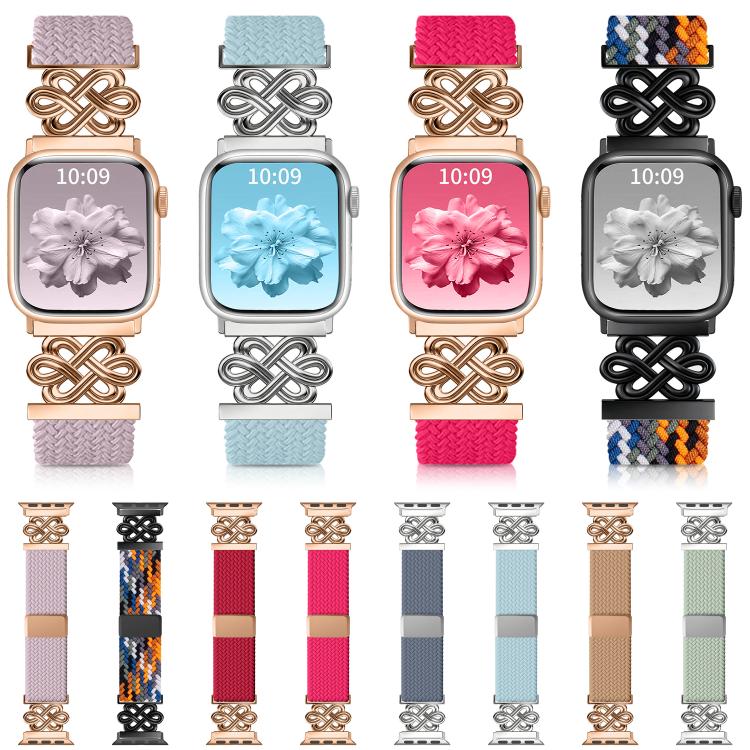 xDfind Bracelet de montre en nylon tressé arc-en-ciel avec nœud chinois et boucle magnétique, pour Apple Watch 42 / 44 / 45 / 46 / 49 mm, pour Apple Watch 38 / 40 / 41 / S11 42 mm