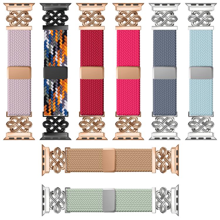 xDfind Bracelet de montre en nylon tressé arc-en-ciel avec nœud chinois et boucle magnétique, pour Apple Watch 42 / 44 / 45 / 46 / 49 mm, pour Apple Watch 38 / 40 / 41 / S11 42 mm