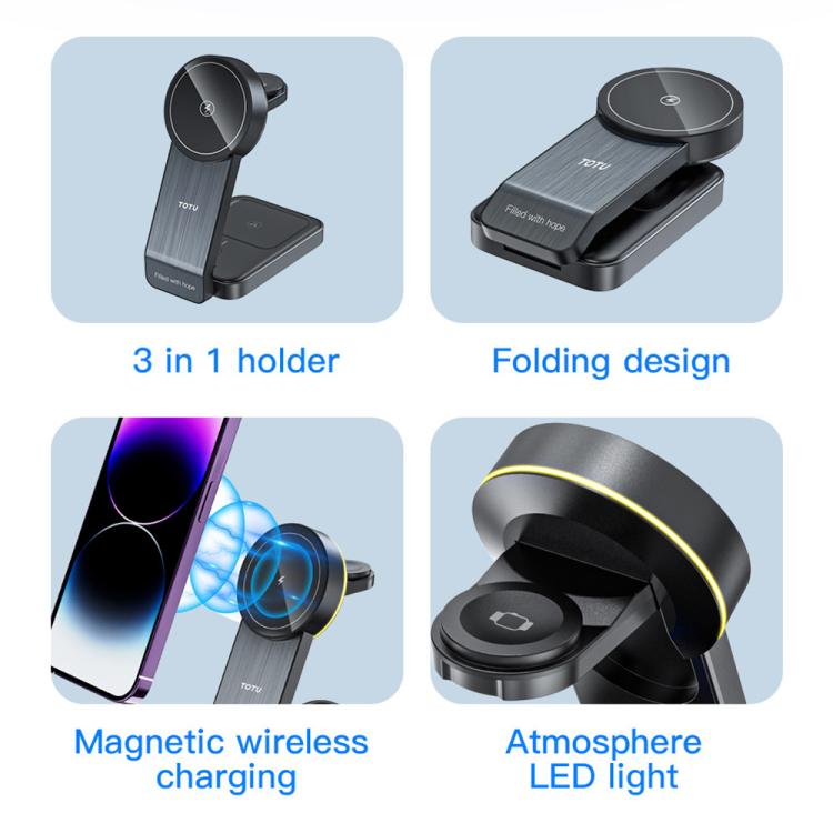 Chargeur sans fil magnétique 3 en 1 TOTU CW-1-W pour téléphone, écouteurs et montre, CW-1-W