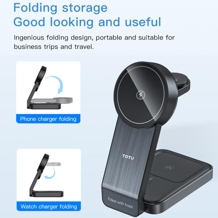 Chargeur sans fil magnétique 3 en 1 TOTU CW-1-W pour téléphone, écouteurs et montre, CW-1-W