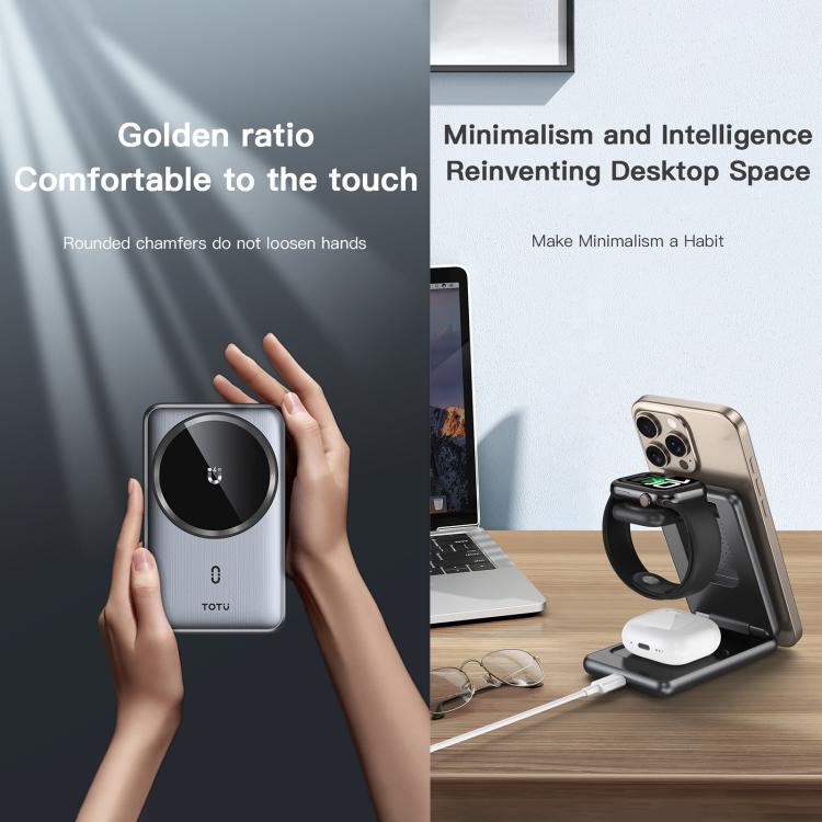 TOTU CW-4-W Wireless Charging Station 3 in 1 Magnetic Folding Charger Stand for Phone Watch Earbuds, CW-4-W