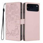 Étui de téléphone en cuir végétalien gaufré chat arbre avec rabat, pour iPhone 17e / 16e, pour iPhone 17 Pro Max, pour iPhone 17 Pro, pour iPhone 17, pour iPhone Air, pour iPhone 16 Pro Max