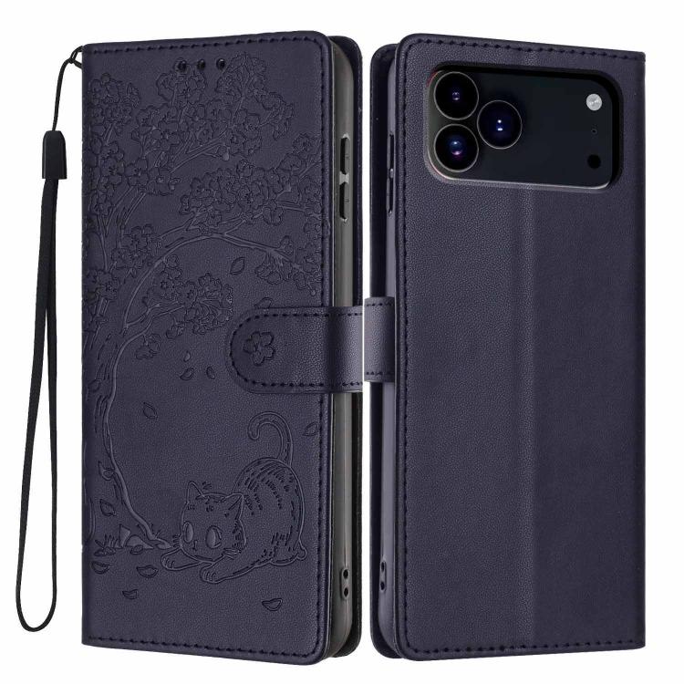 Étui de téléphone en cuir végétalien gaufré chat arbre avec rabat, pour iPhone 17e / 16e, pour iPhone 17 Pro Max, pour iPhone 17 Pro, pour iPhone 17, pour iPhone Air, pour iPhone 16 Pro Max