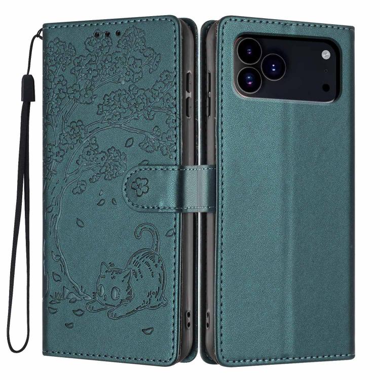 Étui de téléphone en cuir végétalien gaufré chat arbre avec rabat, pour iPhone 17e / 16e, pour iPhone 17 Pro Max, pour iPhone 17 Pro, pour iPhone 17, pour iPhone Air, pour iPhone 16 Pro Max