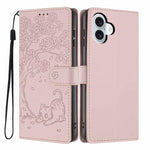 Étui de téléphone en cuir végétalien gaufré chat arbre avec rabat, pour iPhone 17e / 16e, pour iPhone 17 Pro Max, pour iPhone 17 Pro, pour iPhone 17, pour iPhone Air, pour iPhone 16 Pro Max
