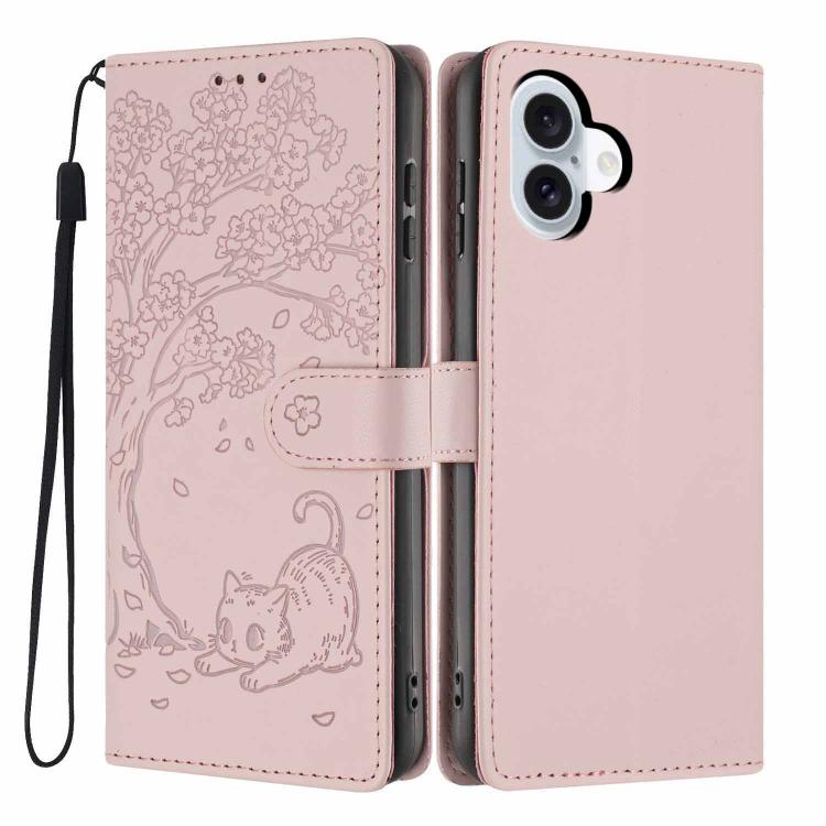 Étui de téléphone en cuir végétalien gaufré chat arbre avec rabat, pour iPhone 17e / 16e, pour iPhone 17 Pro Max, pour iPhone 17 Pro, pour iPhone 17, pour iPhone Air, pour iPhone 16 Pro Max