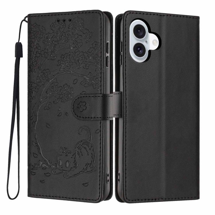 Étui de téléphone en cuir végétalien gaufré chat arbre avec rabat, pour iPhone 17e / 16e, pour iPhone 17 Pro Max, pour iPhone 17 Pro, pour iPhone 17, pour iPhone Air, pour iPhone 16 Pro Max