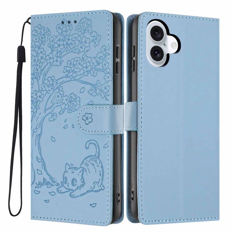 Étui de téléphone en cuir végétalien gaufré chat arbre avec rabat, pour iPhone 17e / 16e, pour iPhone 17 Pro Max, pour iPhone 17 Pro, pour iPhone 17, pour iPhone Air, pour iPhone 16 Pro Max