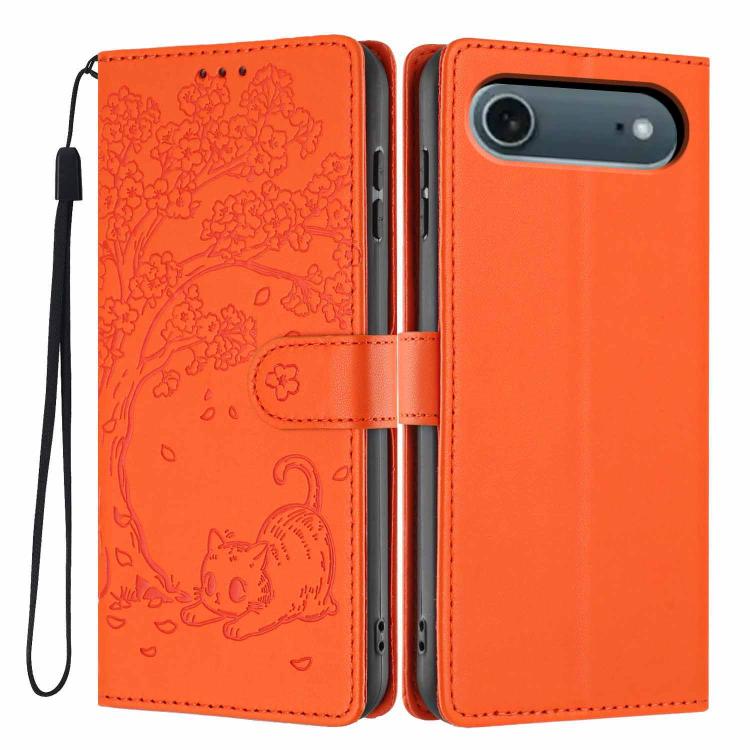 Étui de téléphone en cuir végétalien gaufré chat arbre avec rabat, pour iPhone 17e / 16e, pour iPhone 17 Pro Max, pour iPhone 17 Pro, pour iPhone 17, pour iPhone Air, pour iPhone 16 Pro Max