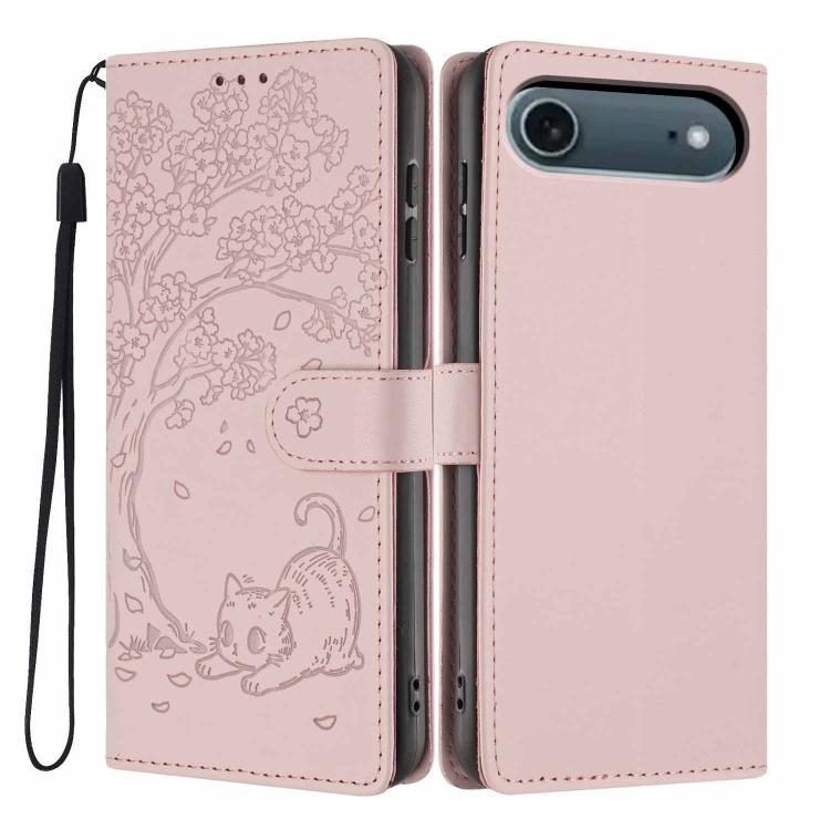 Étui de téléphone en cuir végétalien gaufré chat arbre avec rabat, pour iPhone 17e / 16e, pour iPhone 17 Pro Max, pour iPhone 17 Pro, pour iPhone 17, pour iPhone Air, pour iPhone 16 Pro Max