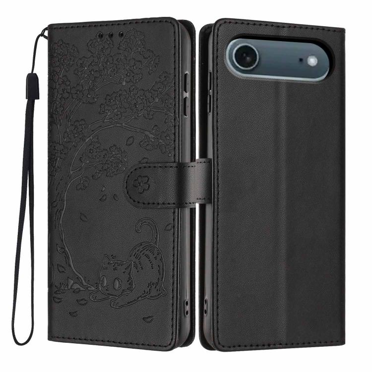Étui de téléphone en cuir végétalien gaufré chat arbre avec rabat, pour iPhone 17e / 16e, pour iPhone 17 Pro Max, pour iPhone 17 Pro, pour iPhone 17, pour iPhone Air, pour iPhone 16 Pro Max