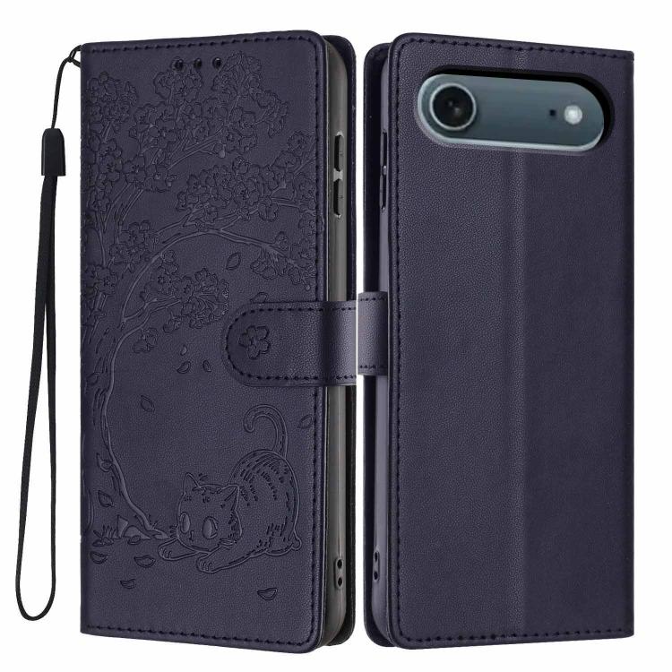 Étui de téléphone en cuir végétalien gaufré chat arbre avec rabat, pour iPhone 17e / 16e, pour iPhone 17 Pro Max, pour iPhone 17 Pro, pour iPhone 17, pour iPhone Air, pour iPhone 16 Pro Max