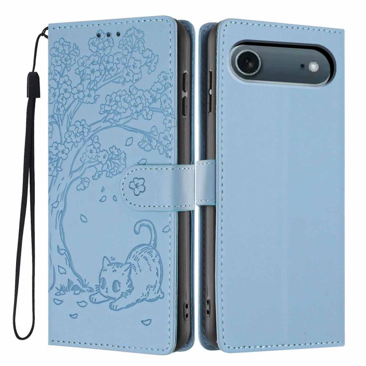 Étui de téléphone en cuir végétalien gaufré chat arbre avec rabat, pour iPhone 17e / 16e, pour iPhone 17 Pro Max, pour iPhone 17 Pro, pour iPhone 17, pour iPhone Air, pour iPhone 16 Pro Max