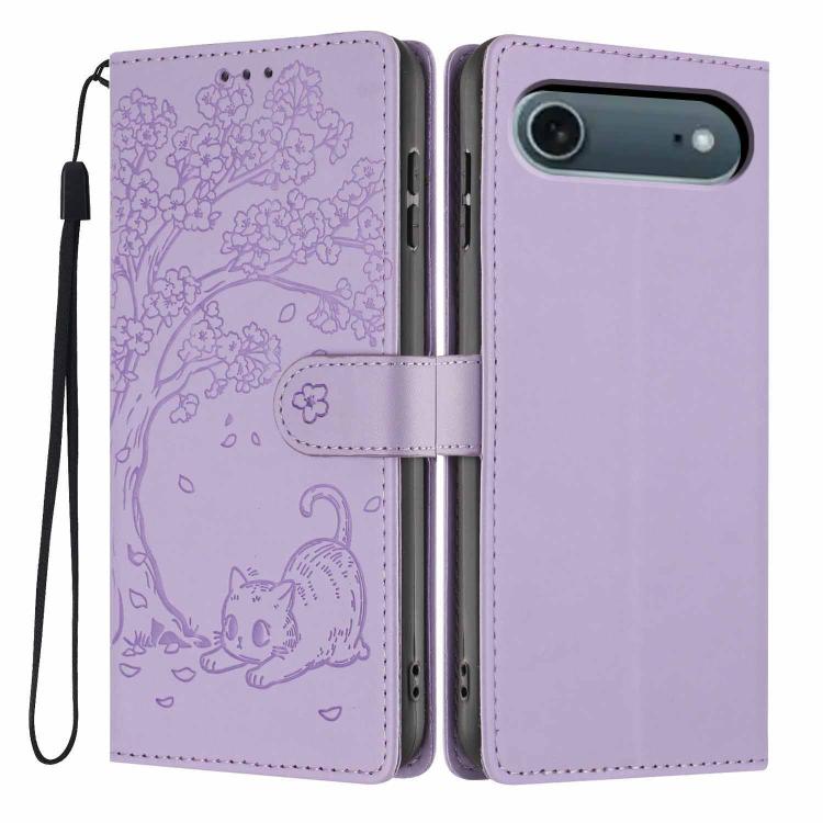 Étui de téléphone en cuir végétalien gaufré chat arbre avec rabat, pour iPhone 17e / 16e, pour iPhone 17 Pro Max, pour iPhone 17 Pro, pour iPhone 17, pour iPhone Air, pour iPhone 16 Pro Max