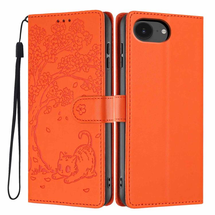 Étui de téléphone en cuir végétalien gaufré chat arbre avec rabat, pour iPhone 17e / 16e, pour iPhone 17 Pro Max, pour iPhone 17 Pro, pour iPhone 17, pour iPhone Air, pour iPhone 16 Pro Max