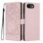 Étui de téléphone en cuir végétalien gaufré chat arbre avec rabat, pour iPhone 17e / 16e, pour iPhone 17 Pro Max, pour iPhone 17 Pro, pour iPhone 17, pour iPhone Air, pour iPhone 16 Pro Max