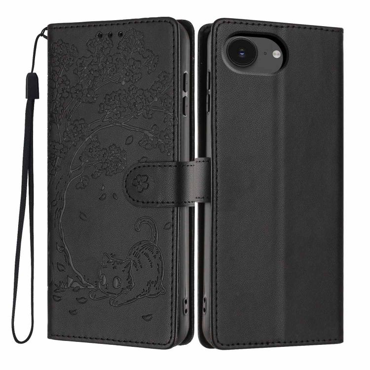 Étui de téléphone en cuir végétalien gaufré chat arbre avec rabat, pour iPhone 17e / 16e, pour iPhone 17 Pro Max, pour iPhone 17 Pro, pour iPhone 17, pour iPhone Air, pour iPhone 16 Pro Max