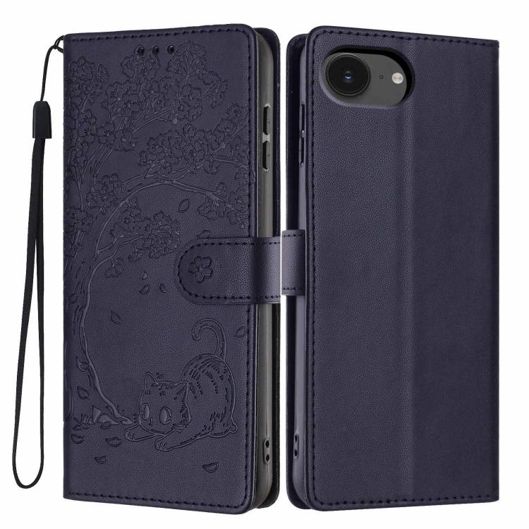 Étui de téléphone en cuir végétalien gaufré chat arbre avec rabat, pour iPhone 17e / 16e, pour iPhone 17 Pro Max, pour iPhone 17 Pro, pour iPhone 17, pour iPhone Air, pour iPhone 16 Pro Max