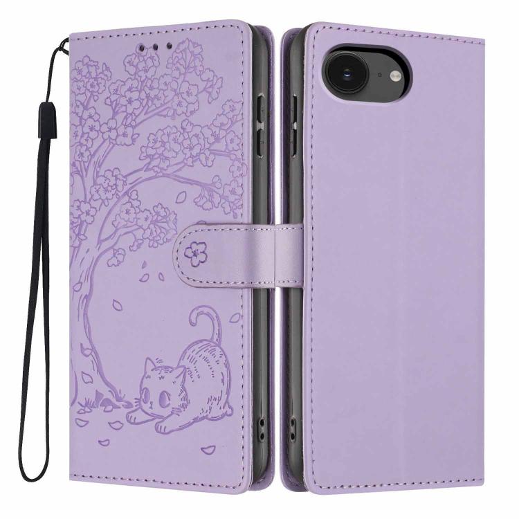 Étui de téléphone en cuir végétalien gaufré chat arbre avec rabat, pour iPhone 17e / 16e, pour iPhone 17 Pro Max, pour iPhone 17 Pro, pour iPhone 17, pour iPhone Air, pour iPhone 16 Pro Max