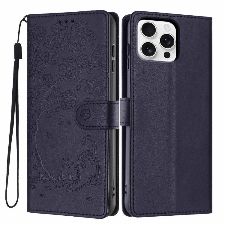 Étui de téléphone en cuir végétalien gaufré chat arbre avec rabat, pour iPhone 17e / 16e, pour iPhone 17 Pro Max, pour iPhone 17 Pro, pour iPhone 17, pour iPhone Air, pour iPhone 16 Pro Max