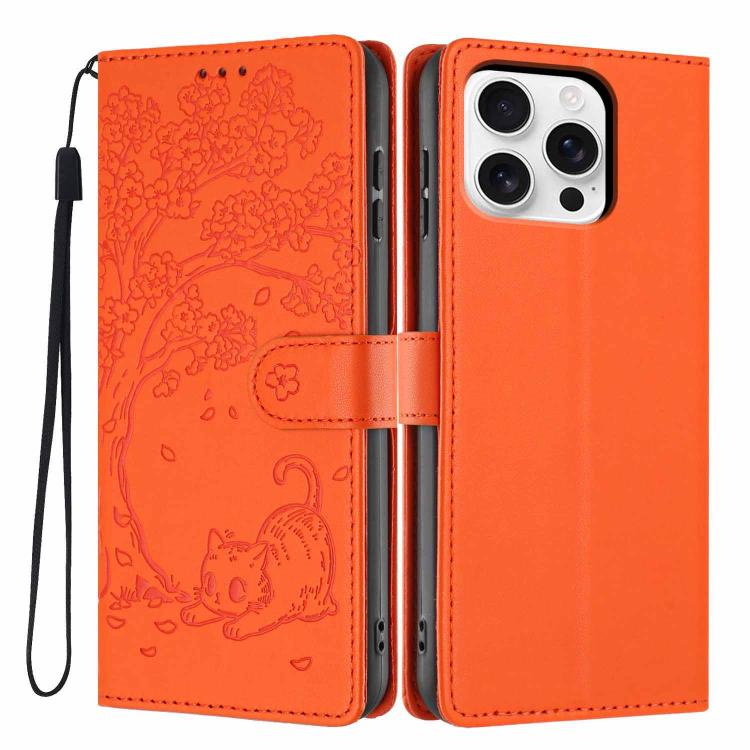 Étui de téléphone en cuir vegan gaufré chat arbre, pour iPhone 16 Pro, pour iPhone 16 Plus, pour iPhone 16, pour iPhone 15 Pro Max, pour iPhone 15 Pro, pour iPhone 15 Plus