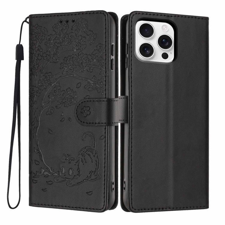 Étui de téléphone en cuir vegan gaufré chat arbre, pour iPhone 16 Pro, pour iPhone 16 Plus, pour iPhone 16, pour iPhone 15 Pro Max, pour iPhone 15 Pro, pour iPhone 15 Plus