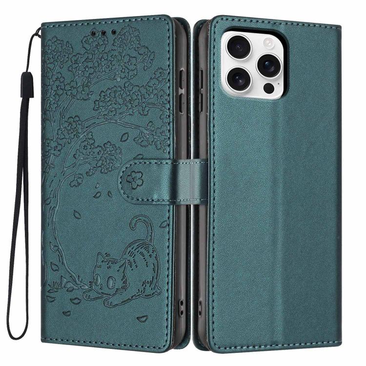 Étui de téléphone en cuir vegan gaufré chat arbre, pour iPhone 16 Pro, pour iPhone 16 Plus, pour iPhone 16, pour iPhone 15 Pro Max, pour iPhone 15 Pro, pour iPhone 15 Plus