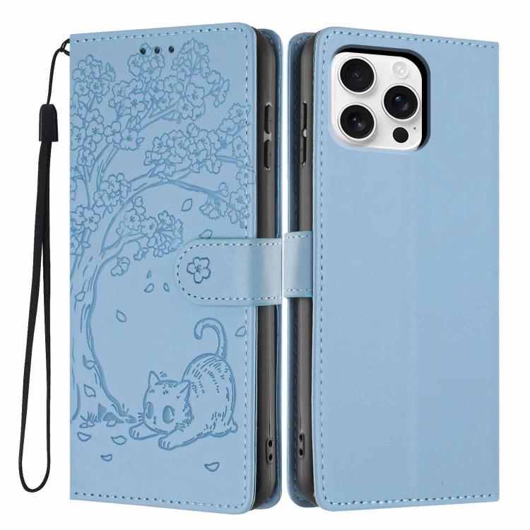 Étui de téléphone en cuir vegan gaufré chat arbre, pour iPhone 16 Pro, pour iPhone 16 Plus, pour iPhone 16, pour iPhone 15 Pro Max, pour iPhone 15 Pro, pour iPhone 15 Plus