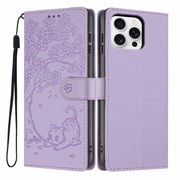 Étui de téléphone en cuir vegan gaufré chat arbre, pour iPhone 16 Pro, pour iPhone 16 Plus, pour iPhone 16, pour iPhone 15 Pro Max, pour iPhone 15 Pro, pour iPhone 15 Plus