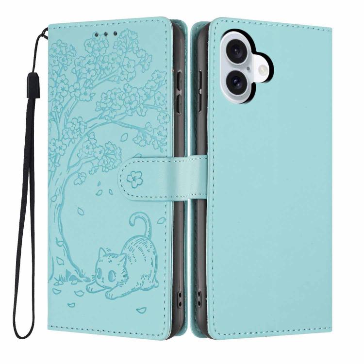 Étui de téléphone en cuir vegan gaufré chat arbre, pour iPhone 16 Pro, pour iPhone 16 Plus, pour iPhone 16, pour iPhone 15 Pro Max, pour iPhone 15 Pro, pour iPhone 15 Plus
