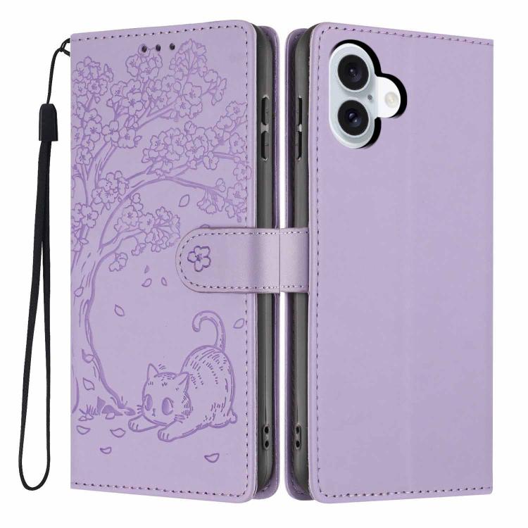 Étui de téléphone en cuir vegan gaufré chat arbre, pour iPhone 16 Pro, pour iPhone 16 Plus, pour iPhone 16, pour iPhone 15 Pro Max, pour iPhone 15 Pro, pour iPhone 15 Plus