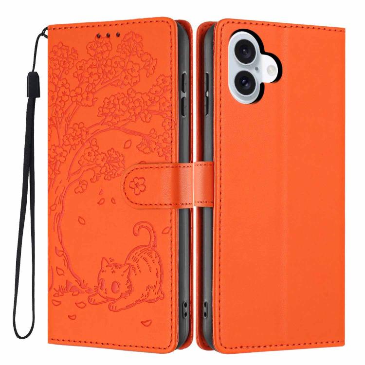 Étui de téléphone en cuir vegan gaufré chat arbre, pour iPhone 16 Pro, pour iPhone 16 Plus, pour iPhone 16, pour iPhone 15 Pro Max, pour iPhone 15 Pro, pour iPhone 15 Plus