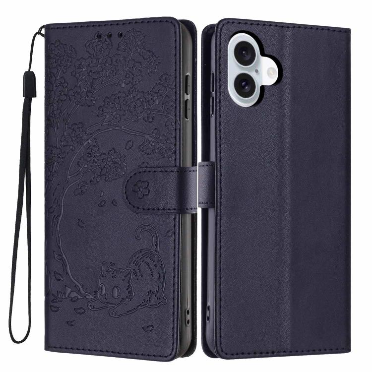 Étui de téléphone en cuir vegan gaufré chat arbre, pour iPhone 16 Pro, pour iPhone 16 Plus, pour iPhone 16, pour iPhone 15 Pro Max, pour iPhone 15 Pro, pour iPhone 15 Plus