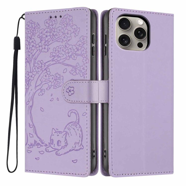Étui de téléphone en cuir vegan gaufré chat arbre, pour iPhone 16 Pro, pour iPhone 16 Plus, pour iPhone 16, pour iPhone 15 Pro Max, pour iPhone 15 Pro, pour iPhone 15 Plus