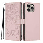 Étui de téléphone en cuir vegan gaufré chat arbre, pour iPhone 16 Pro, pour iPhone 16 Plus, pour iPhone 16, pour iPhone 15 Pro Max, pour iPhone 15 Pro, pour iPhone 15 Plus