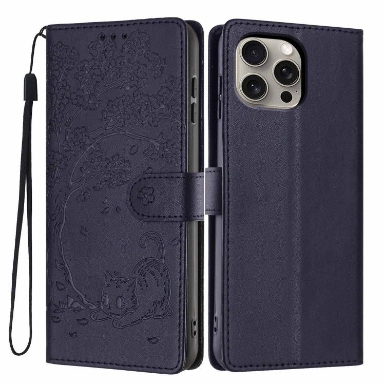 Étui de téléphone en cuir vegan gaufré chat arbre, pour iPhone 16 Pro, pour iPhone 16 Plus, pour iPhone 16, pour iPhone 15 Pro Max, pour iPhone 15 Pro, pour iPhone 15 Plus