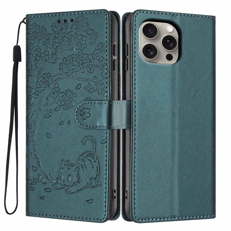 Étui de téléphone en cuir vegan gaufré chat arbre, pour iPhone 16 Pro, pour iPhone 16 Plus, pour iPhone 16, pour iPhone 15 Pro Max, pour iPhone 15 Pro, pour iPhone 15 Plus