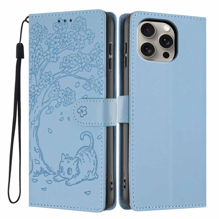 Étui de téléphone en cuir vegan gaufré chat arbre, pour iPhone 16 Pro, pour iPhone 16 Plus, pour iPhone 16, pour iPhone 15 Pro Max, pour iPhone 15 Pro, pour iPhone 15 Plus