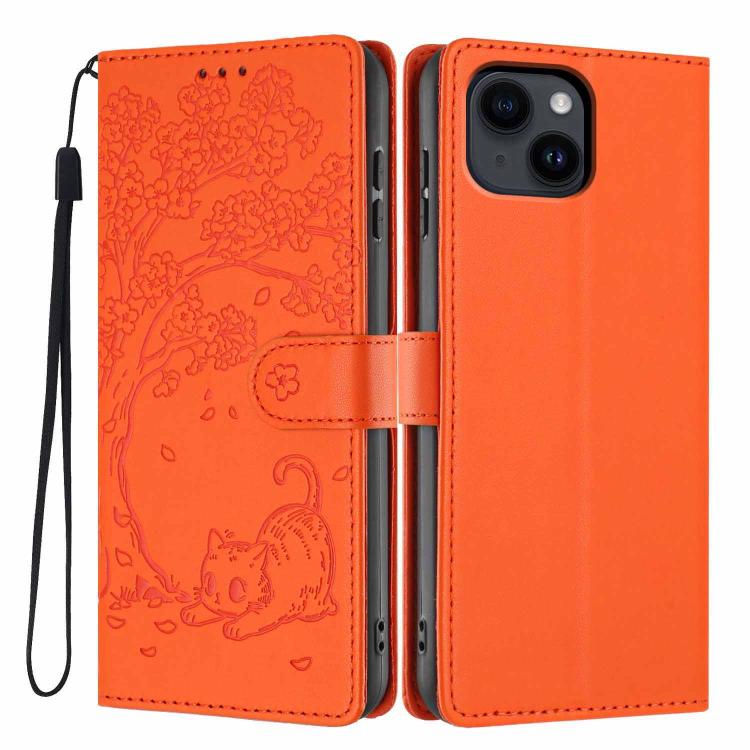 Étui de téléphone en cuir vegan gaufré chat arbre, pour iPhone 16 Pro, pour iPhone 16 Plus, pour iPhone 16, pour iPhone 15 Pro Max, pour iPhone 15 Pro, pour iPhone 15 Plus