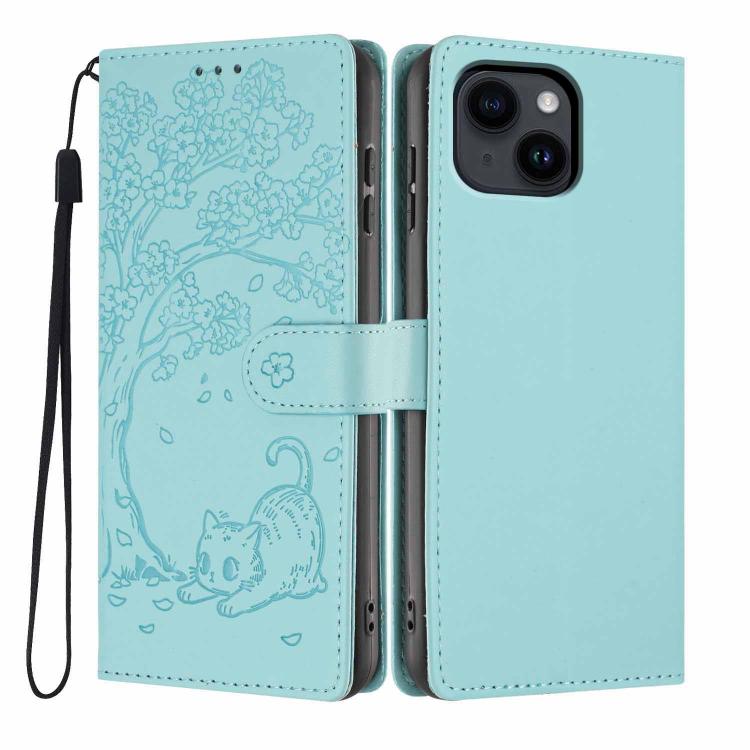 Étui de téléphone en cuir vegan gaufré chat arbre, pour iPhone 16 Pro, pour iPhone 16 Plus, pour iPhone 16, pour iPhone 15 Pro Max, pour iPhone 15 Pro, pour iPhone 15 Plus