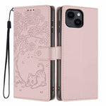 Étui de téléphone en cuir vegan gaufré chat arbre, pour iPhone 16 Pro, pour iPhone 16 Plus, pour iPhone 16, pour iPhone 15 Pro Max, pour iPhone 15 Pro, pour iPhone 15 Plus